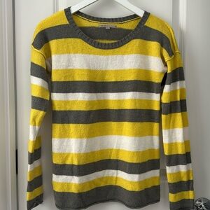 Gap Yellow Gray White Striped Crew Neck Sweater